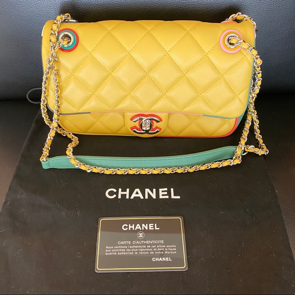 CHANEL Limited Edition Yellow Multicolor Leather Flap Bag